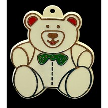 White Teddy Bear Vintage Fridge Magnet Green Bow Tie - £10.14 GBP