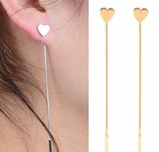 Love Heart Long Stud Ear Earrings Jewelry Fashion Tassel Dangle Free Gift Bag - £5.53 GBP