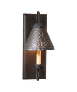 WALL SCONCE WOOD WROUGHT IRON &amp; PUNCHED TIN &quot;CRESTWOOD&quot; LIGHT Black Finish - €162,61 EUR