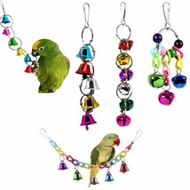 4 Pc Bird Bells Cage Accessories Hanging Swing Pet Parrot Chew Toys Colo... - £21.25 GBP