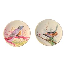 Lot of 2 Vtg Mini Ceramic Decorative Hanging Wild Bird Plates, 4&quot; Dia Gold Edge - £14.23 GBP