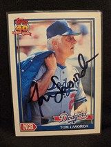 Tommy Lasorda Hand Signed Baseball Card Autographed Los Angeles Dodgers ... - $28.00