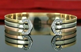 14K Yellow White Rose Tri Color Gold Over 0.50Ct Diamond Cuff Bracelet - $256.37