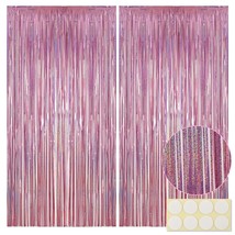 Pink Foil Fringe Curtain, 6.4X8 Feet, Pack Of 2, Pink Backdrop For Pink Party De - £11.98 GBP