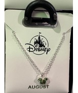 Disney Parks Mickey Mouse Faux Peridot August Birthstone Necklace Silver... - $47.40 CAD