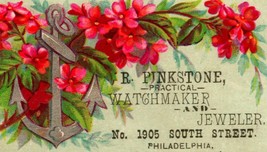 Victorian Trade Card R. Pinkstone Watchmaker and Jeweler Philadelphia M11 - £7.69 GBP