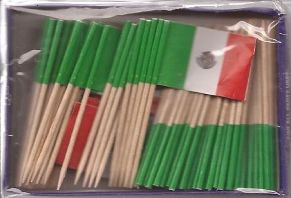 Box of 100 Mexico Toothpick Flags, 100 Small Mini Mexican Flag Cupcake P... - $7.90