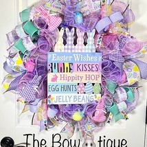 Handmade Spring Easter Bunny Prelit Wreath 26 ins LED Glitter Eggs XLW1 - £64.10 GBP