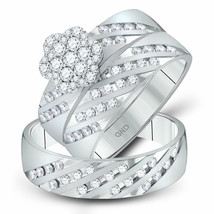 14kt White Gold Round Diamond Cluster Matching Bridal Wedding Ring Band Set - $1,602.51