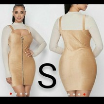 Taupe Velvet Zipper Front Bodycon Dress~Size S NWOT - £25.00 GBP