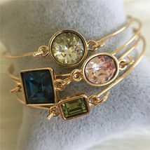 Trendy Bracelet Gold Color Colorful Stone Pendant Thin Bangle 4 In One Set - £10.99 GBP