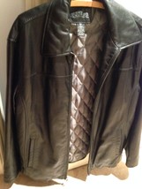 Men's Black Leather Jacket, Size Medium by George - £117.94 GBP