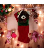 Vintage Teddy Bear Christmas Stocking 3D Stuffed Animal- Santa Hat- Holl... - $26.18