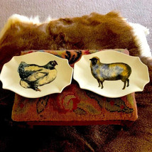 Farmhouse 2 Platter Set Ivory Stoneware Sheep &amp; Chicken Animals Design - £11.00 GBP