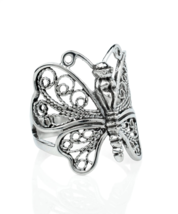 Filigree Art Butterfly Design Woman Silver Statement Ring - £21.13 GBP