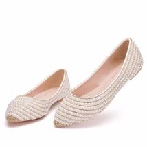 White Silver Rhinestone Flats Wedding Shoes Pointed Toe Plus Size Women Bridal F - £58.90 GBP