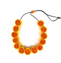 Felted yellow swirl bead sushi necklace, textile art light weight wool necklace, - £30.68 GBP