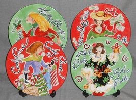 Set (4) American Atelier JINGLE BELLES PATTERN Salad/Dessert Plates w/Box - $23.75