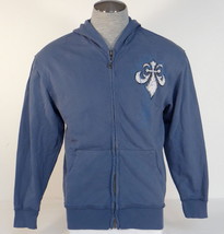 Affliction Signature Blue Vintage Monocle Skull Zip Front Hoodie Hooded ... - $149.99