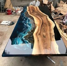 Epoxy Resin Ocean Dining Tabletop Acacia Wood River Handmade Furniture H... - $226.44+