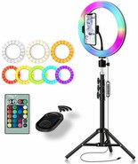 10” RGB Selfie Ring Light, 15 RGB Colors, 10 Brightness Levels w/Bonus S... - £47.20 GBP