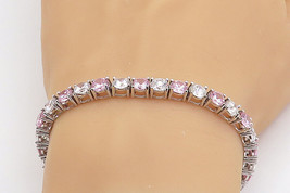 925 Sterling Silver  - Pink &amp; White Cubic Zirconia Tennis Bracelet - BT3233 - $66.70