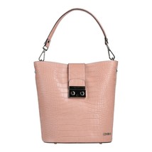 Koralline Italian Made Crocodile Embossed Dusty Pink Genuine Leather Handbag - £154.76 GBP