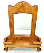 Handmade Solid Oak 23&quot; Wooden Bathroom Wall Mirror w/Rail, Shelf &amp; Towel... - €214,98 EUR
