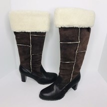Chadwick&#39;s Leather Knee High Brown Zipper Heel Boots Sherpa Cuff Size 7.5 - £23.23 GBP