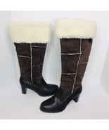 Chadwick&#39;s Leather Knee High Brown Zipper Heel Boots Sherpa Cuff Size 7.5 - £23.61 GBP