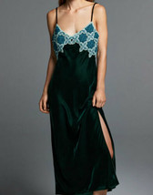 Zara Bnwt. Green Velvet Crochet Slip Dress Long V Neck Strap Side Slit. 2731/343 - £49.36 GBP