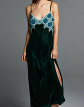 ZARA BNWT. GREEN VELVET CROCHET SLIP DRESS LONG V NECK STRAP SIDE SLIT. ... - $62.75