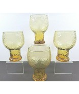 4 Indiana Glass Glacier Amber Water Goblets Set Vintage Barware Mid Cent... - $39.27
