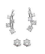 PalmBeach Jewelry Sterling Silver Ear Climber and Stud 2-Pair Earring Set - £31.54 GBP