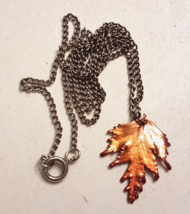 1&quot; Orange Leaf Pendant on 18&quot; Princess Length Silver Tone Chain NECKLACE - £15.77 GBP