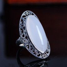BALMORA Real 925 Sterling Silver Vintage Chalcedony Hollow Open Stacking Ring fo - £24.49 GBP