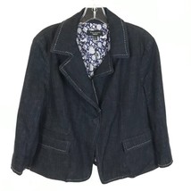 NWT Womens Size 14 Talbots Dark Denim Blue Contrast Stitch Blazer Jacket - $39.19