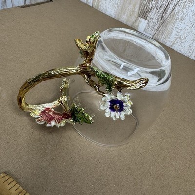 Enamel Flower Glass Coffee Mugs Tea Cup with Steel Spoon Floral Item image 12