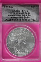 2011 W SP 70 Silver American Eagle 5 Coin Set 25th Anniversary ANACS Graded 113 - $132.76 CAD