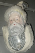 Vintage Christmas Porcelain Santa Claus Head White Hat Chest Ornament 5.5&quot; - $10.00