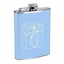 Camera Sketch Hip Flask Stainless Steel 8 Oz Silver Drinking Whiskey Spirits Em1 - £7.44 GBP