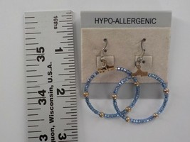 PERIWINKLE &amp; GOLD BEADED ROUND THIN HOOP DANGLE EARRING FISHHOOK FASHION... - $4.99