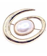Vintage Monet Spiral Galaxy Faux Pearl Gold Tone Pin Brooch Signed - £14.08 GBP