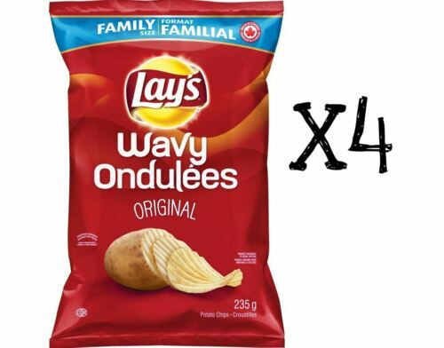 4x Bags Lays WAVY Original Chips LARGE Family Size 235g Canada FRESH - $35.63