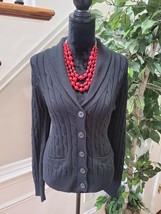 Chaps Women Black 100% Cotton Long Sleeve Buttons Front Cardigan Sweater Size L - £22.31 GBP