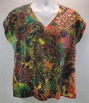 L) Susan Lawrence Woman Paisley Abstract Graphic Colorful Shirt Top 1X - £9.73 GBP