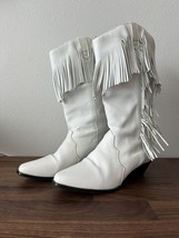 Vintage Fringe Acme White Western Cowgirl Boots Brazil Size 9M - £92.41 GBP