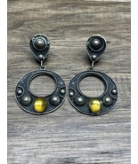 Vintage Silver Tone ALP Italy Clip On Hoop Dangle Drop Earrings Boho KG JD - $29.78 CAD
