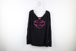 Vtg Harley Davidson Womens Large Distressed Sequin Knit Breast Cancer T-Shirt - £26.00 GBP