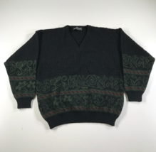 Vintage Ted Lapidus Sweater Mens Large Extra Large Black Green Red Floral - £25.45 GBP